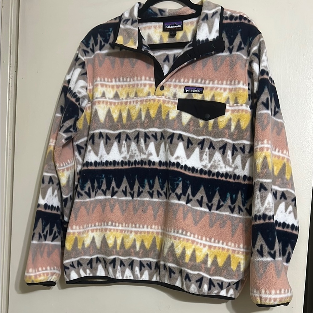 Patagonia Geometric Fleece in Pink, Yellow, and Black